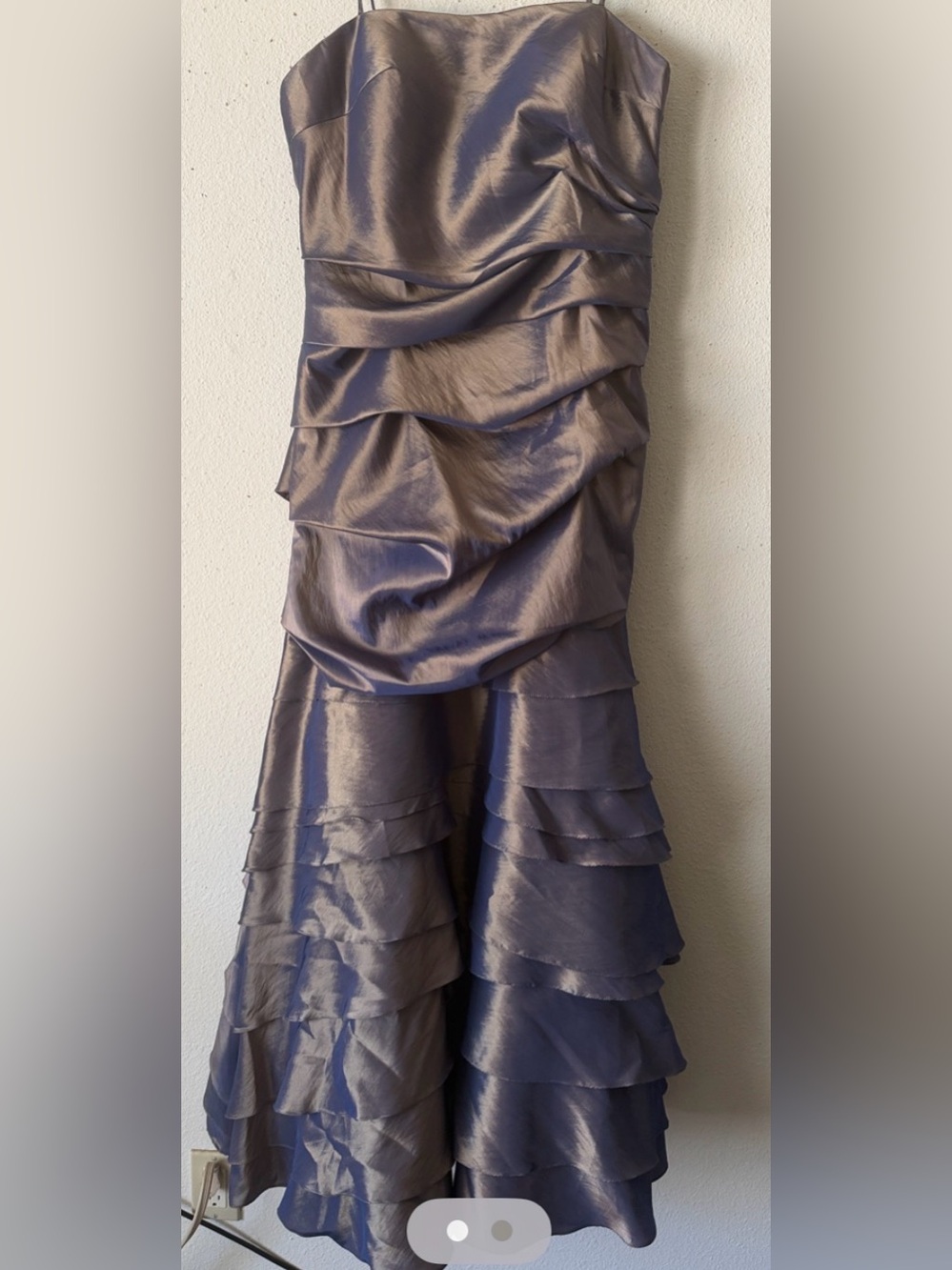 Rina Di Montella Metallic Slate Ruched Tiered Evening Dress 14